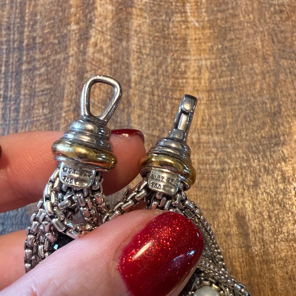 David Yurman Silver and 18k gold onyx and pearl Multi-Strand Bracelet - Picture 13 of 16